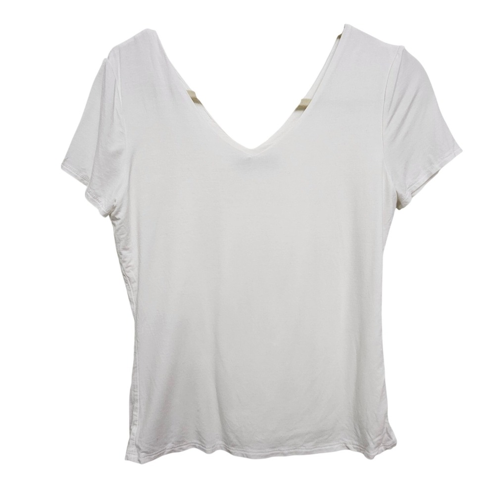 Final Touch T-Shirt Women Medium White V-Neck Short Sleeve‎ Basic Minimalist Tee